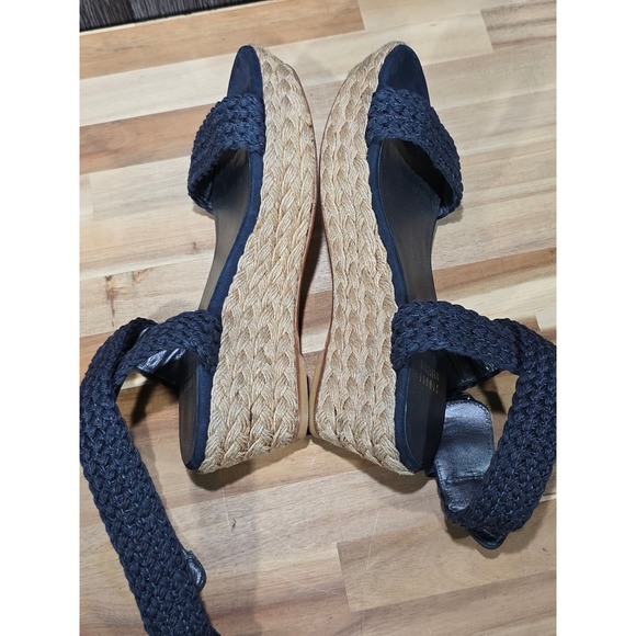 Stuart Weitzman Navy Blue Braided Espadrille Wedge Sandals Size 5M Boho - Picture 14 of 16